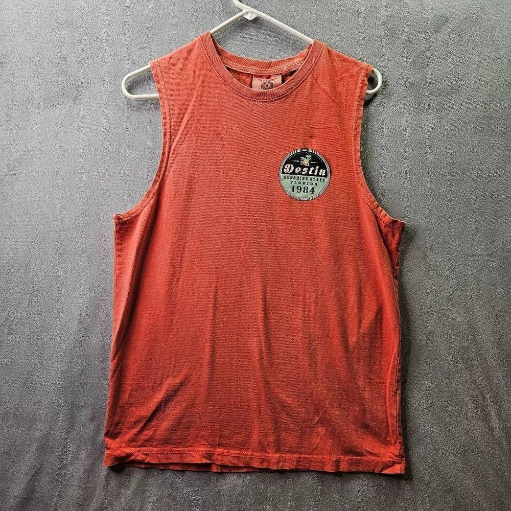 Vtg Alvins Island Collection Tank Top Mens Small Orange Destin Florida Beach Tee